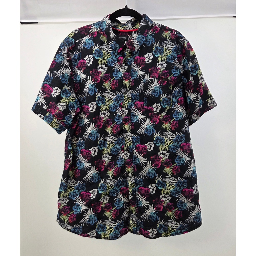 Buffalo David Bitton Floral Shirt Mens XL Short Sleeve Tropical Hibiscus‎ Beachy